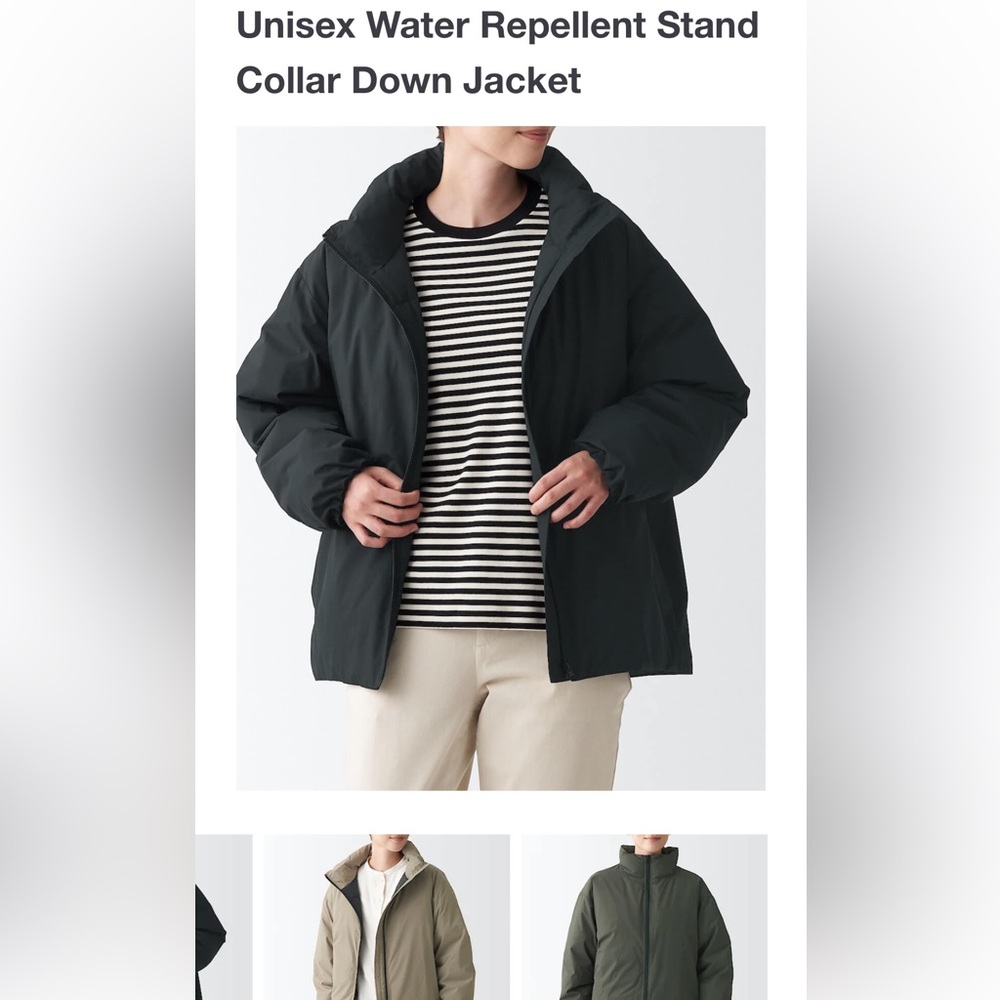 muji down jacket small Unisex Water Repellent Stand Collar Down Jacket